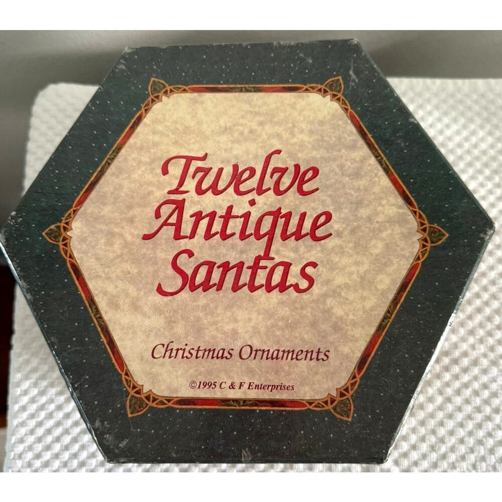Vintage Christmas Ornaments Twelve Antique Santas Circa 1995 Orig Box EUC